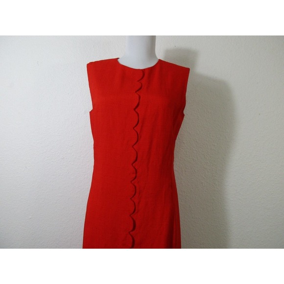 BH Wragge Dress Size M Red Sleeveless Scalloped Vintage 1960s Mod Pockets - Picture 3 of 11